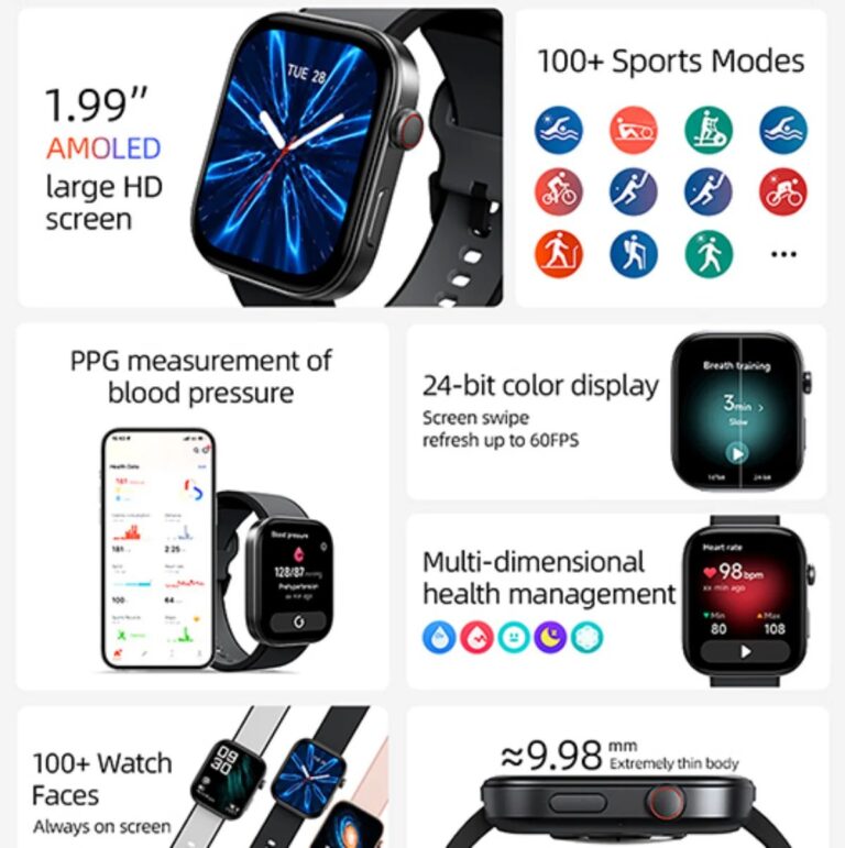 Smartwatch ultraleggero Stress PPG Pressione sanguigna, Riconoscimento intelligente degli esercizi, Tracker fitness uomo donna (Peso: 38G) - Immagine 3