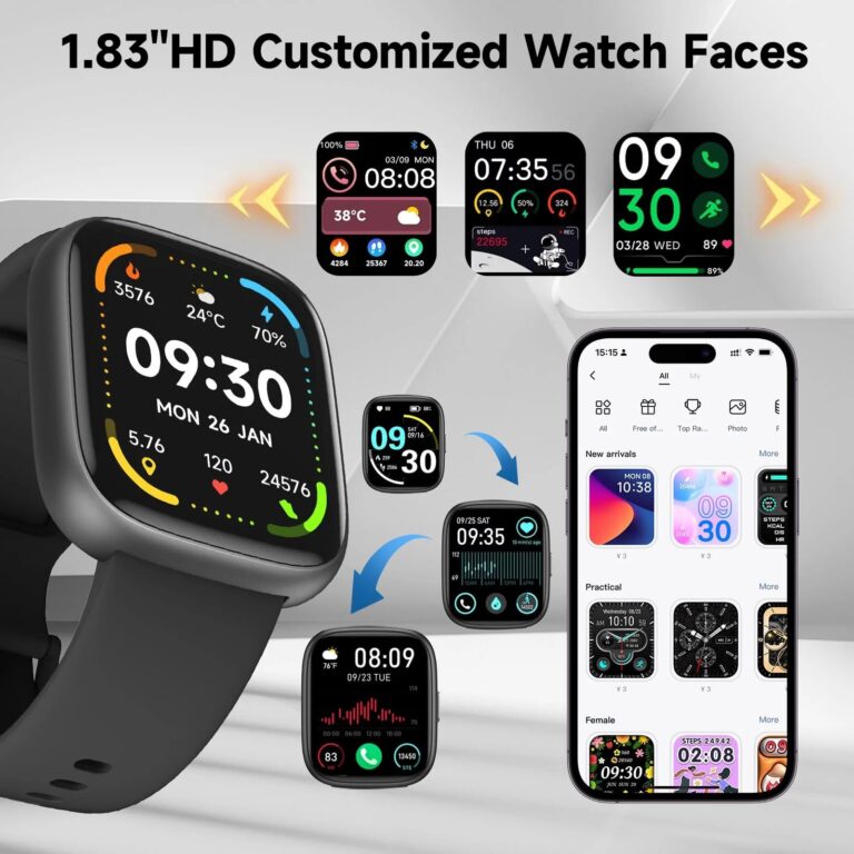 VWAR i6 Smart Watch Alexa integrato, Chiamata Bluetooth, IP68 impermeabile 100+ Modalità sportiva, Frequenza cardiaca SpO2 - Immagine 4